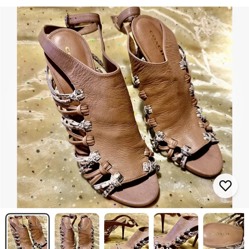 Coach New York Woman Jody Tan/Snake 4 1/2” Strappy Stilettos Ankle Strap 8.5